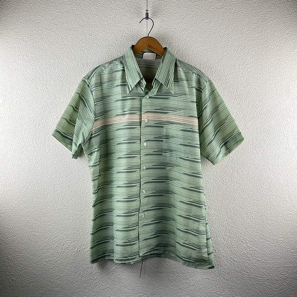 Vintage l 60s M Sears Kings Road Nylon Striped Chest Pocket Rockabilly Mod Shirt